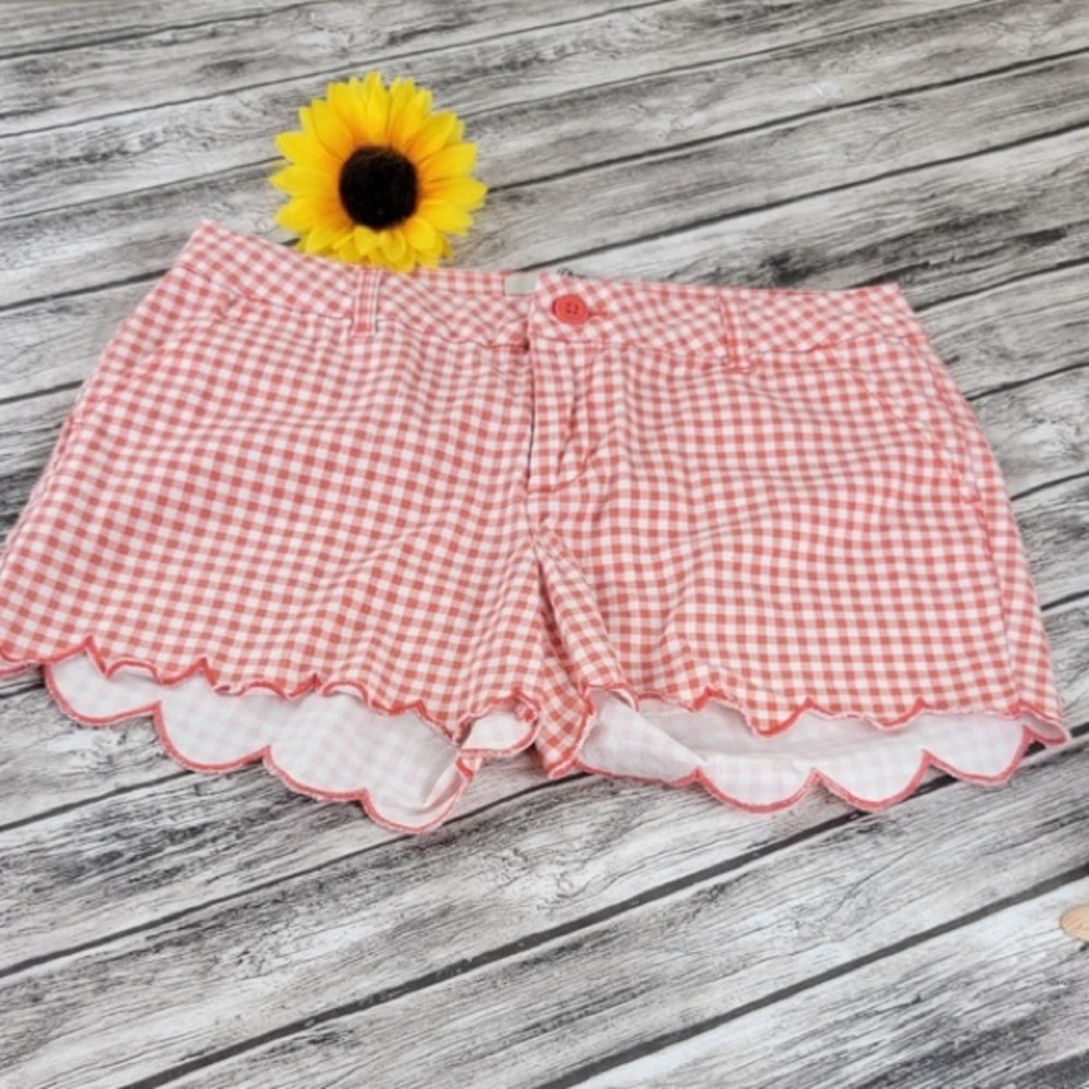 NWT BeBop coral gingham scalloped High Waist Shorts